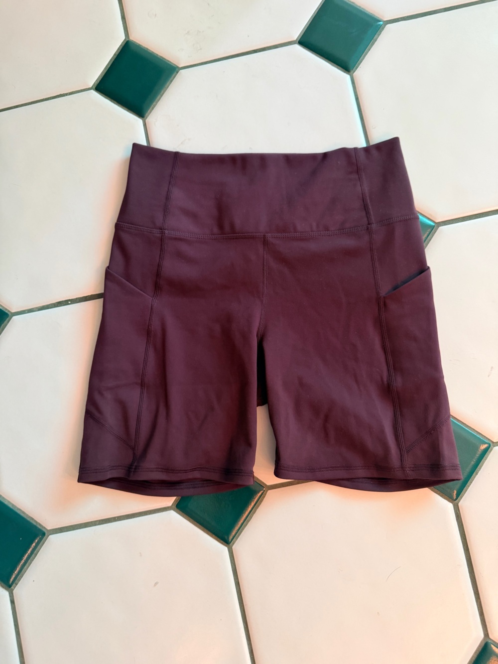Fabletics Burgundy Bike Shorts with Side Pockets